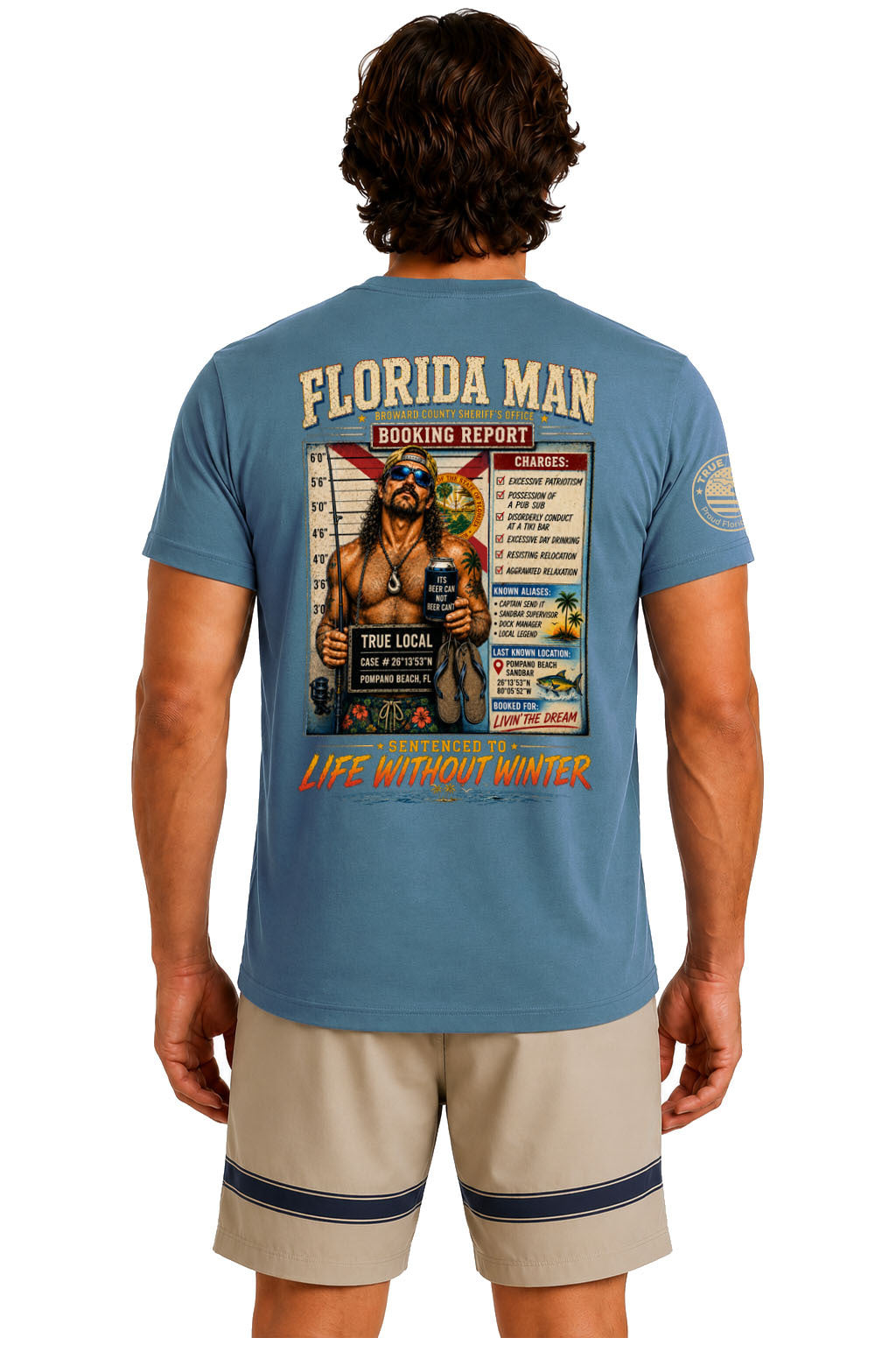 Florida Man Booking Report T-Shirt - Steel Blue