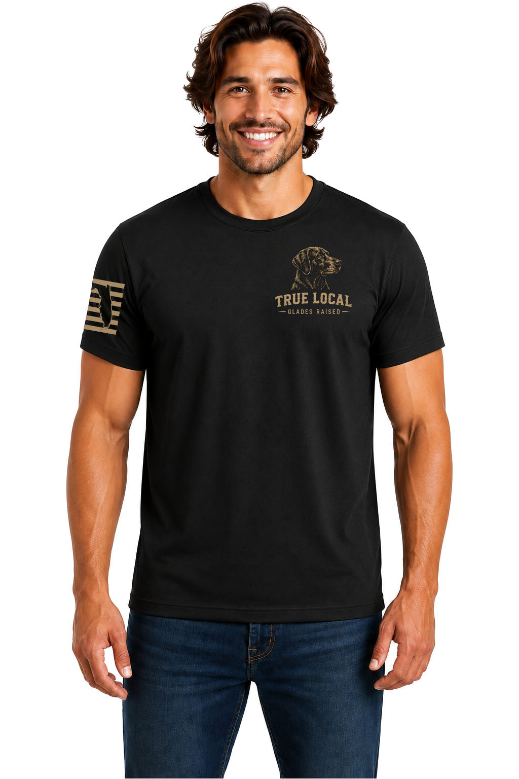 True Local Glades Raised Airboat Lab T-Shirt – Black - Front