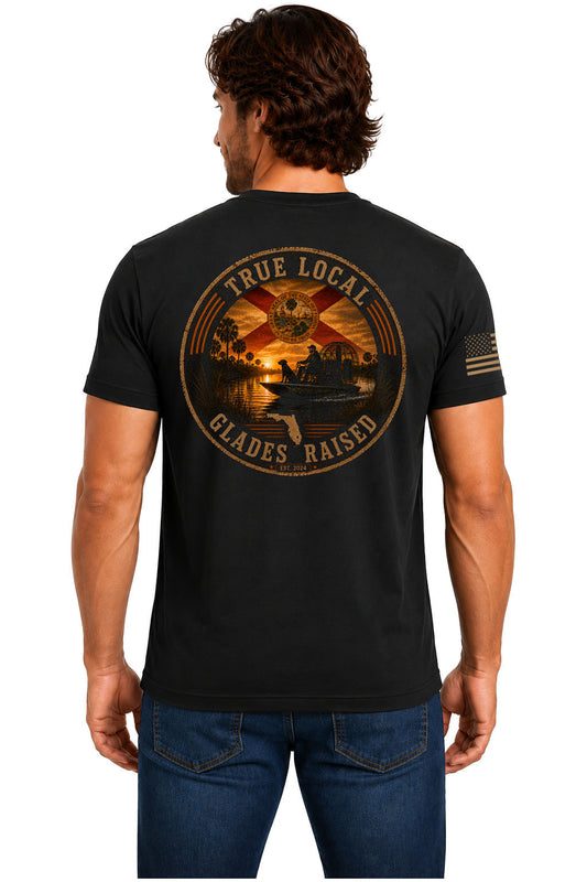 True Local Glades Raised Florida Flag Airboat T-Shirt – Black - Back