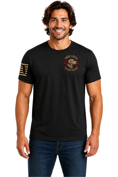 True Local Glades Raised Florida Flag Airboat T-Shirt – Black - Front