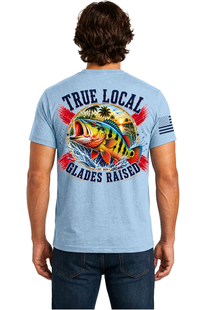 True Local Glades Raised Peacock Bass T-Shirt – Light Blue - Back
