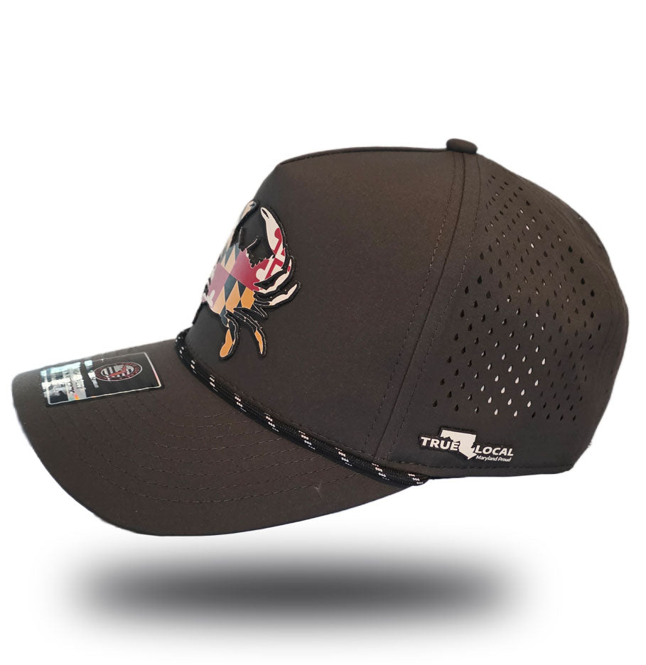 True Local Maryland Flag Blue Crab Performance Rope Hat | Laser Patch Snapback Cap
