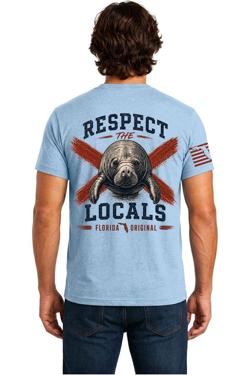 Blue Respect the Locals back artwork | True Local Florida apparel