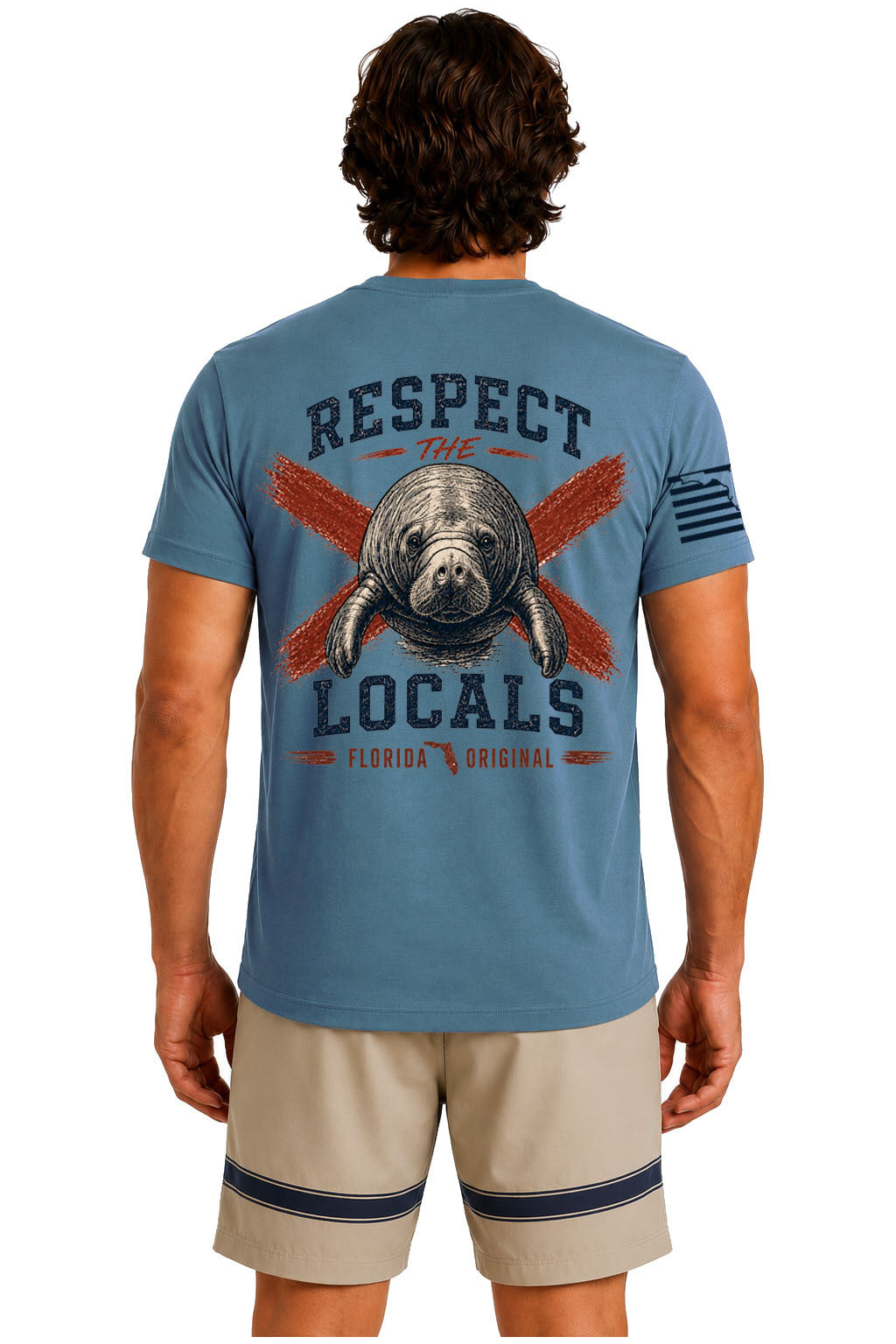 Steel Blue Respect the Locals back artwork | True Local Florida apparel