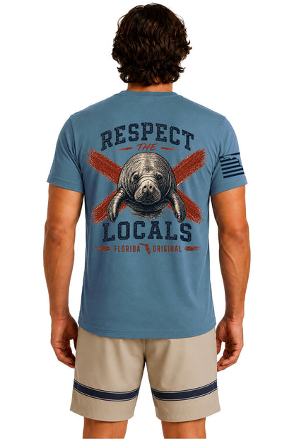 Steel Blue Respect the Locals back artwork | True Local Florida apparel