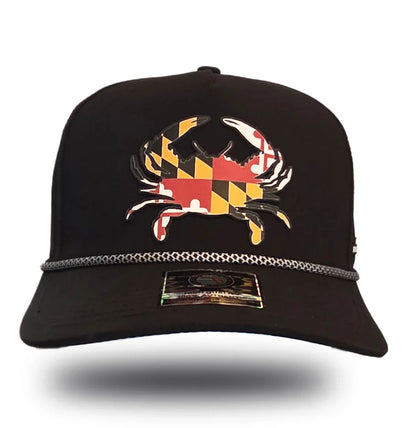 Black cap with Maryland flag crab design, bold local apparel for Florida community pride