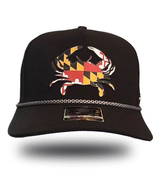 Black cap with Maryland flag crab design, bold local apparel for Florida community pride