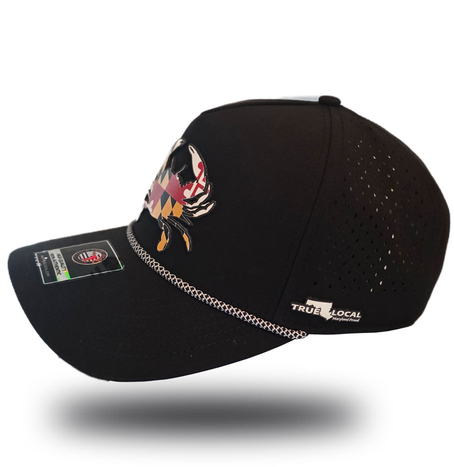 True Local Maryland Flag Blue Crab Performance Rope Hat | Laser Patch Snapback Cap
