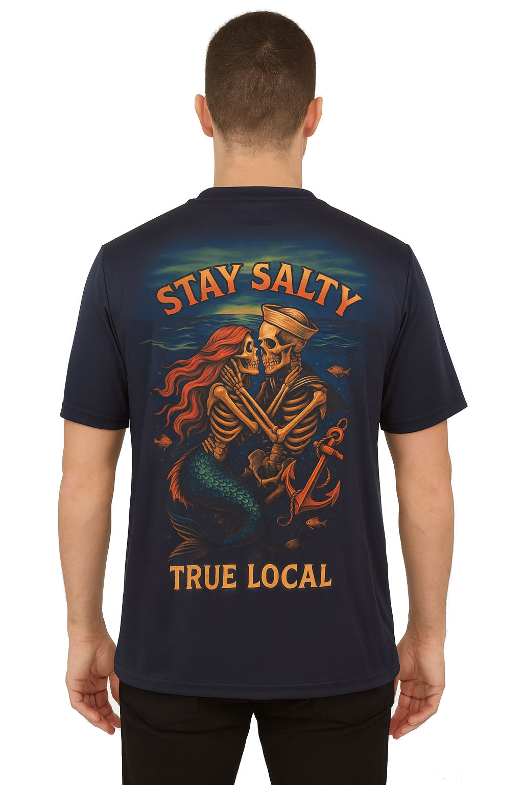 True Local Dri-Fit Performance Short Sleeve – Florida Mermaid & Anchor (Navy Blue)