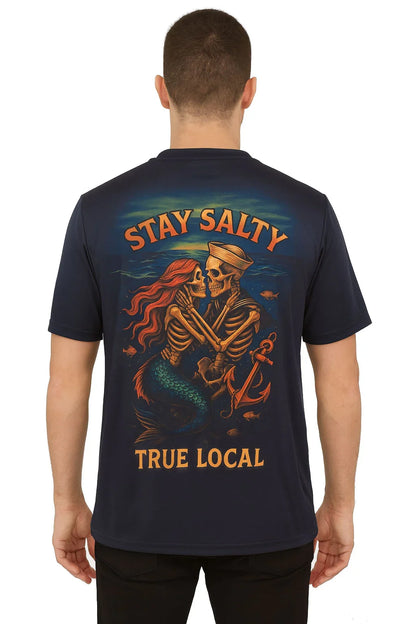 Stay Salty mermaid and sailor skeleton graphic tee, True Local Florida apparel