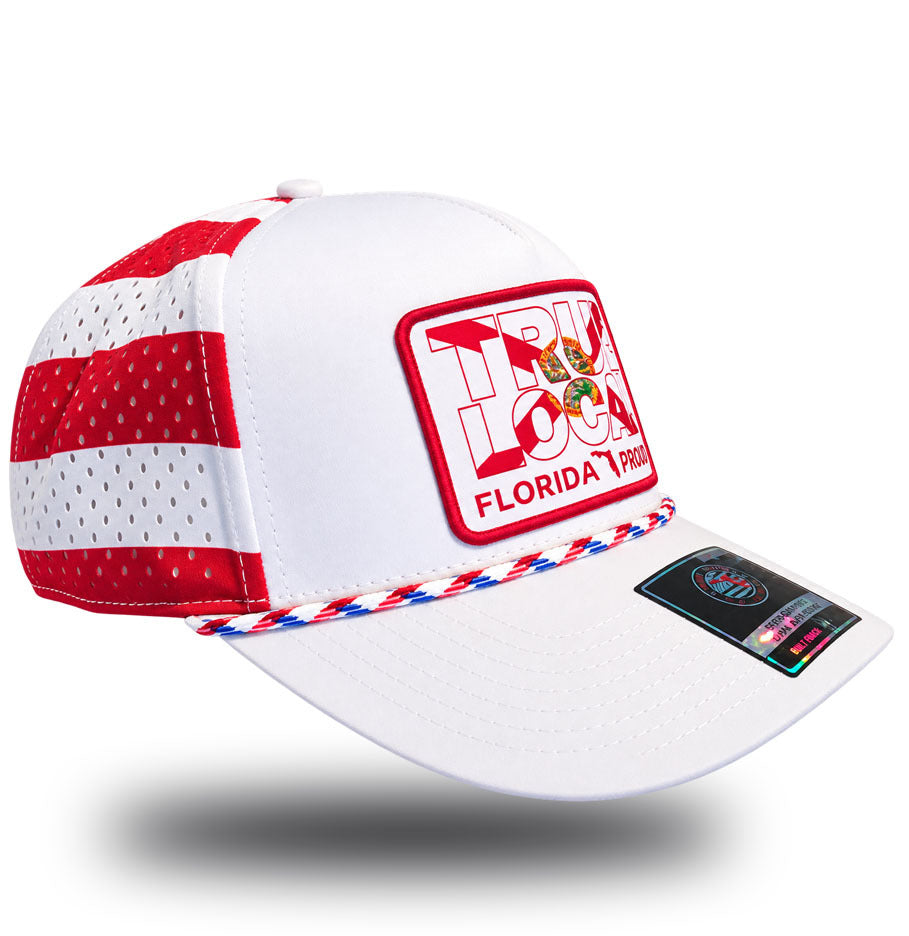 Florida Proud stars and stripes rope hat other side with red and white stripes mesh