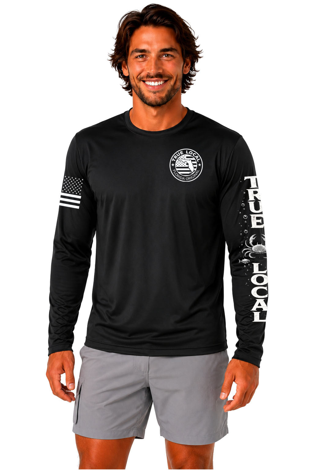 True Local Florida Original chest logo on black long sleeve Dri-Fit shirt front