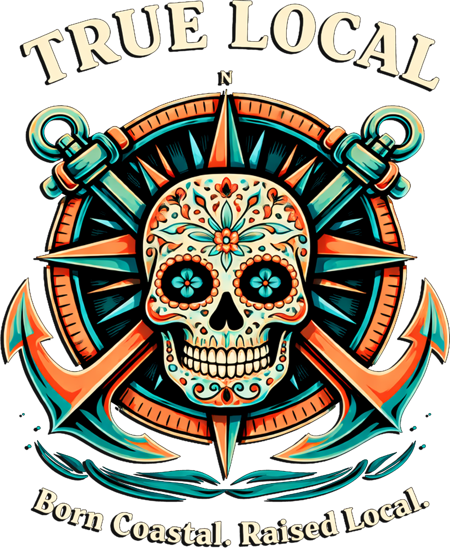 Born Coastal UV Sticker – Sugar Skull Nautical Anchor Decal