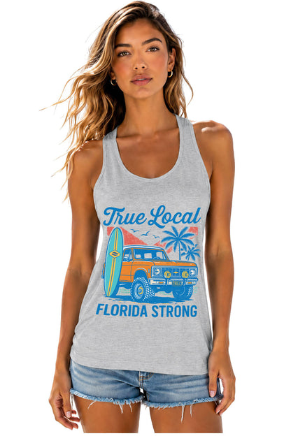 Gray Florida Strong Racerback Tank front view | True Local Florida apparel
