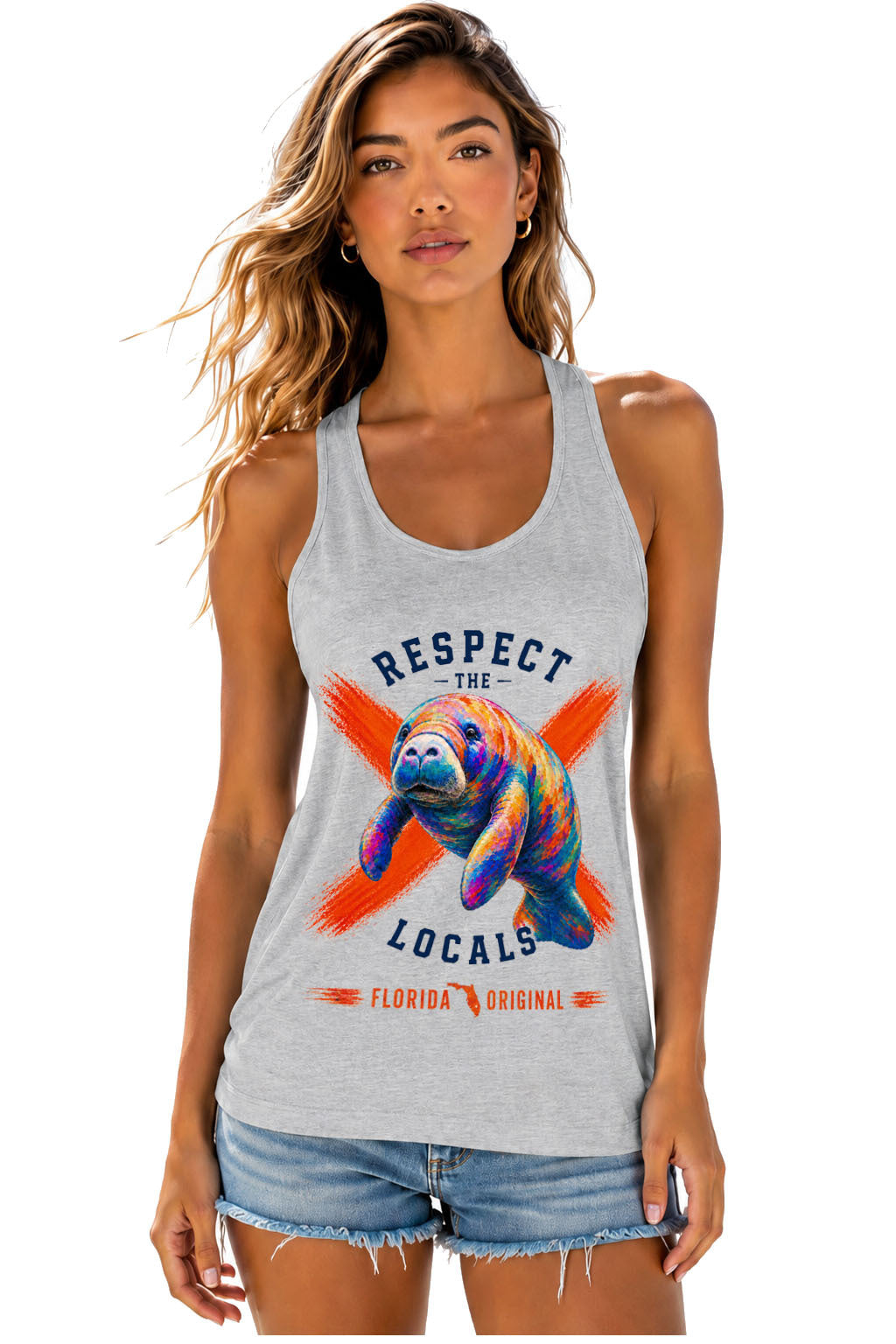Gray Respect the Locals Racerback Tank front view | True Local Florida apparel