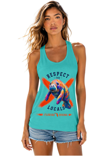 Teal Respect the Locals Racerback Tank front view | True Local Florida apparel