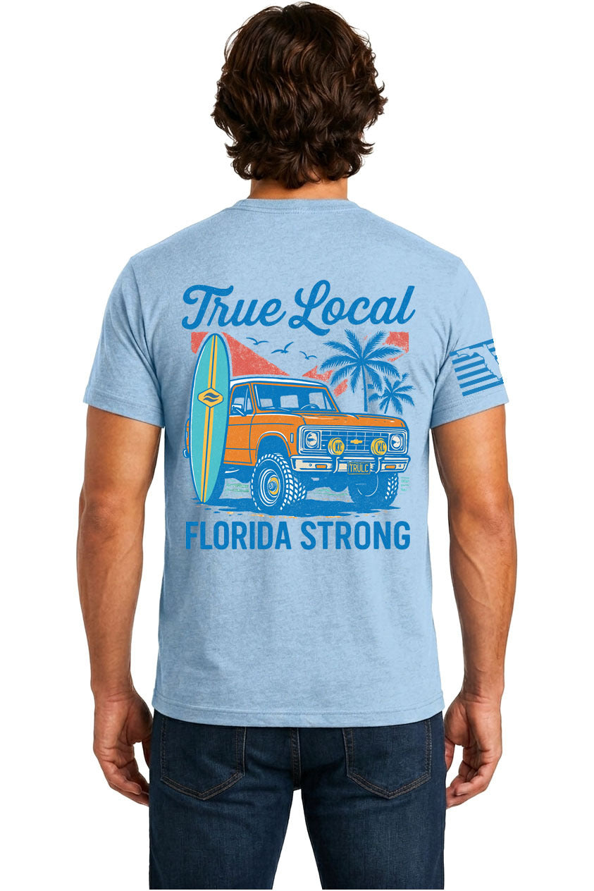Light Blue Florida Strong back artwork | True Local Florida apparel