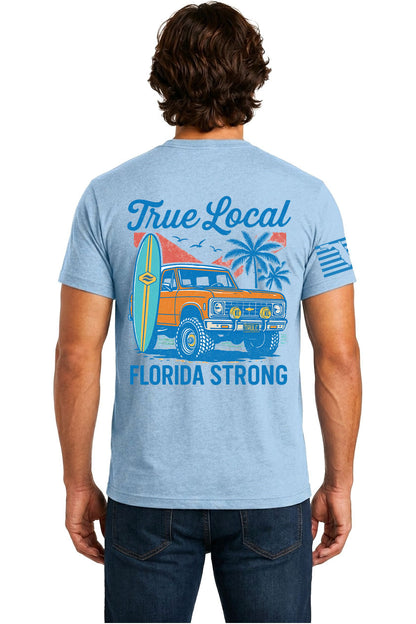 Light Blue Florida Strong back artwork | True Local Florida apparel