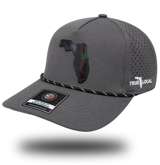 Gun gray Darkwater Glow Florida state flag performance rope hat, side view