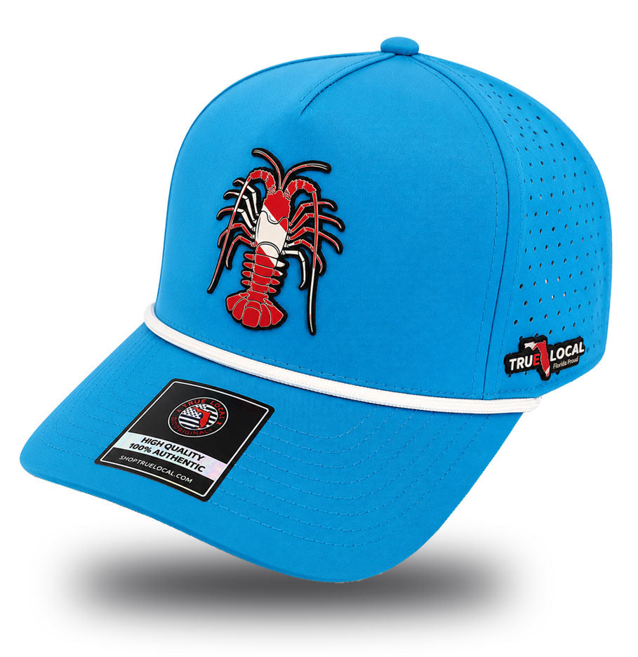 True Local Florida lobster dive flag performance hat in blue - side view