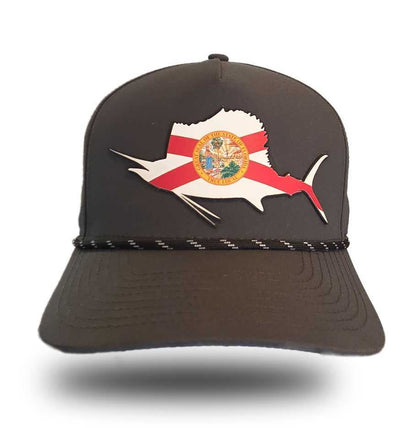 True Local Florida Flag Sailfish Performance Rope Hat Gray - front view