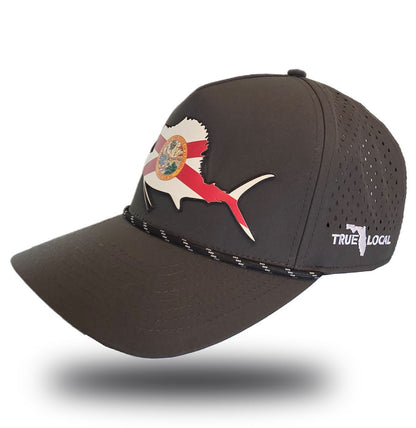 True Local Florida Flag Sailfish Performance Rope Hat Gray - side view