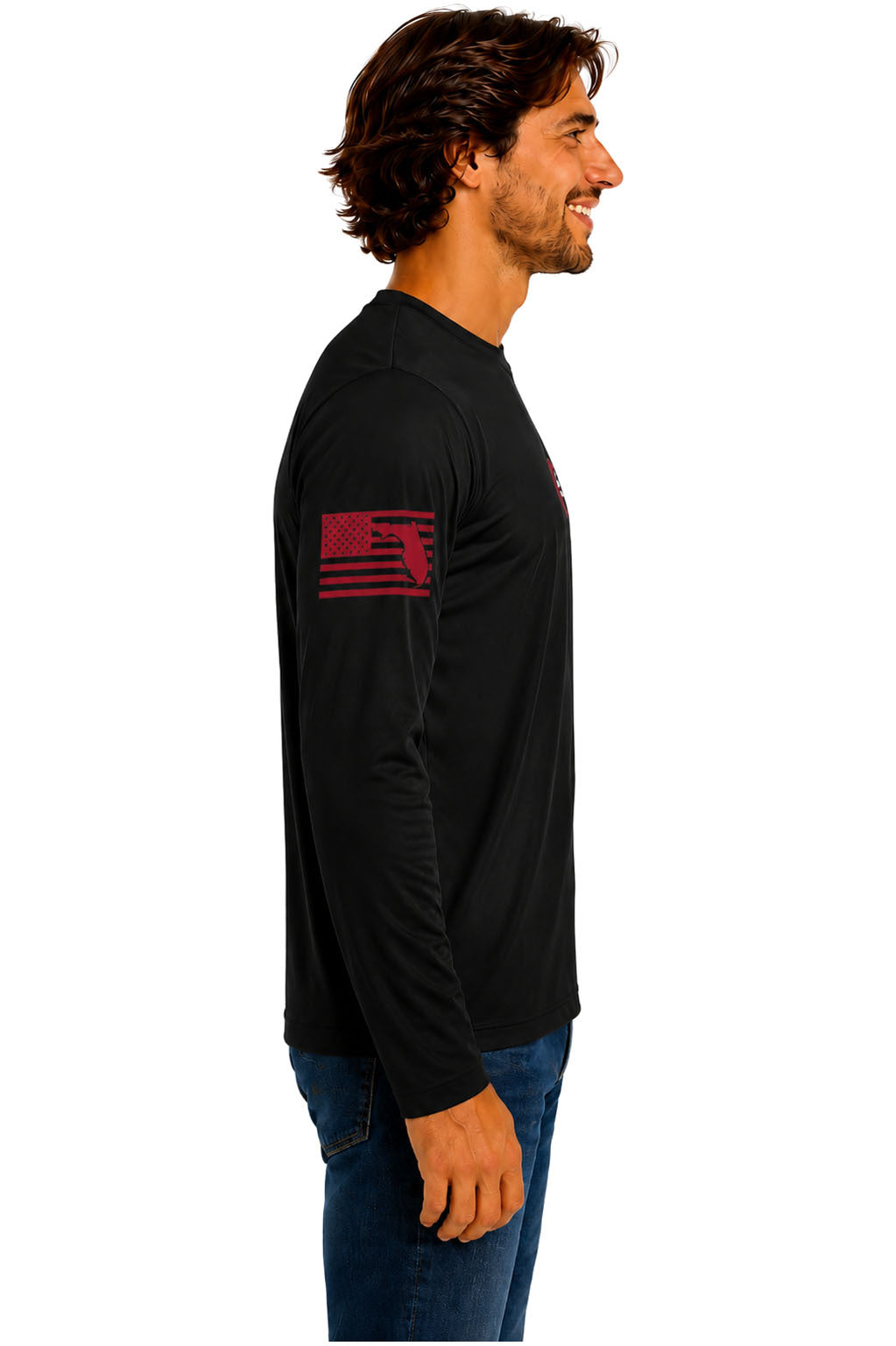 True Local Tuna Anchor long sleeve black right side with Florida flag sleeve
