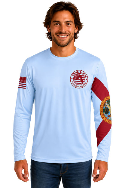 True Local Tuna Anchor long sleeve ski blue front view with Florida Original chest logo