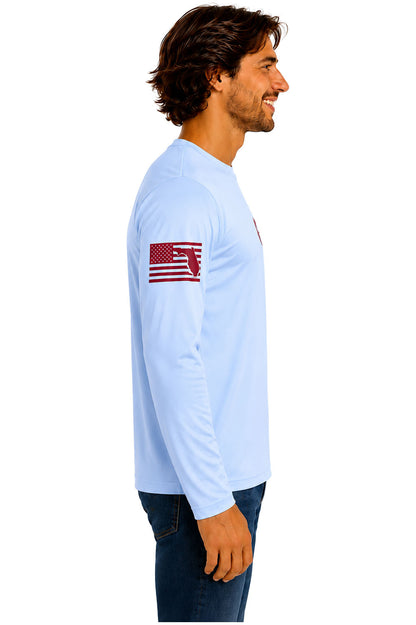 True Local Tuna Anchor long sleeve ski blue right side with Florida flag sleeve