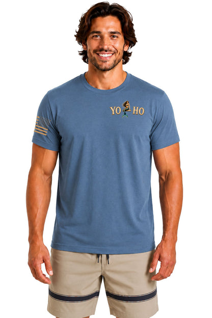 Yo Ho mermaid front chest logo slate blue t-shirt True Local
