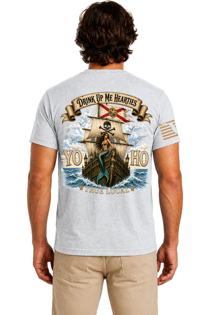 Yo Ho pirate mermaid Florida Straits galleon back print sport grey t-shirt
