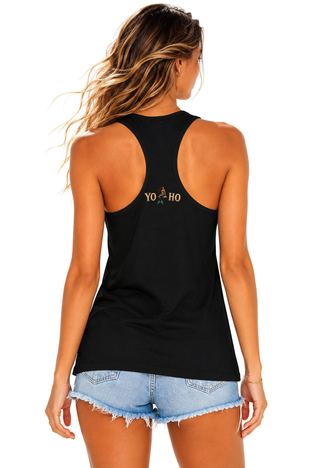 Yo Ho mermaid back logo black women's tank True Local